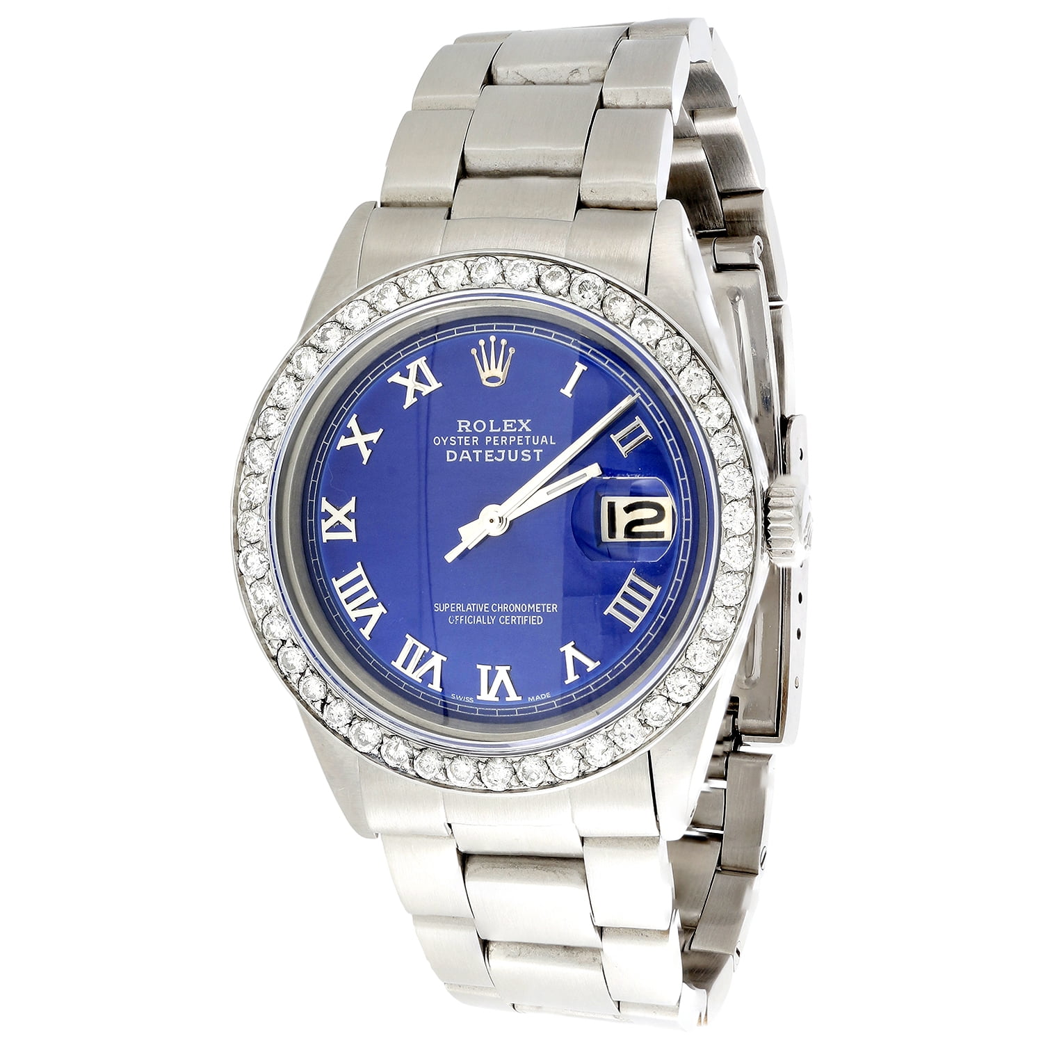 Rolex Mens Rolex 36mm Datejust Diamond Watch Oyster Band Blue Custom