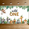 thumbnail image 7 of Animal Theme Birthday Banner Jungle Animals Wild One for Kids Party First Birthday Celebration, 7 of 7