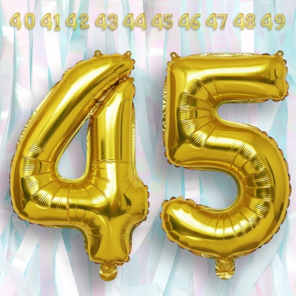 Gold Number 45 Mylar Foil Balloon 32 inch - Helium or Air Filled Metallic Balloons for 45th Birthday Hbd Party, Anniversary, Graduation Decorations