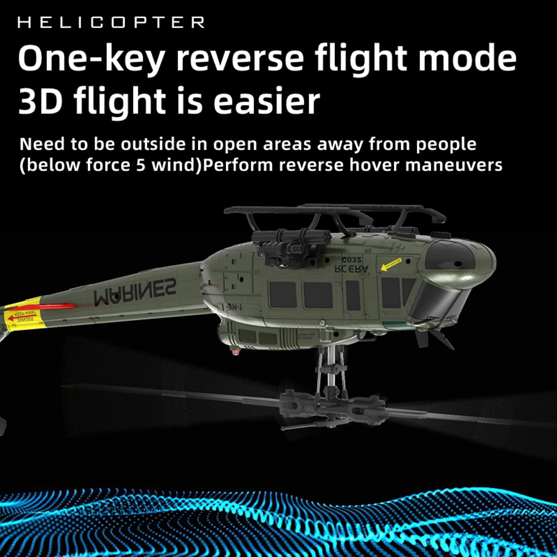 RC ERA C032 UH-1 Huey RC Helicopter, 6CH 2.4G Flybarless Helicopter with 6-Axis Gyro, Altitude Hold, 3D Inverted Flight, Optical Flow Positioning, 1/48 Scale Aircraft Model for Adults