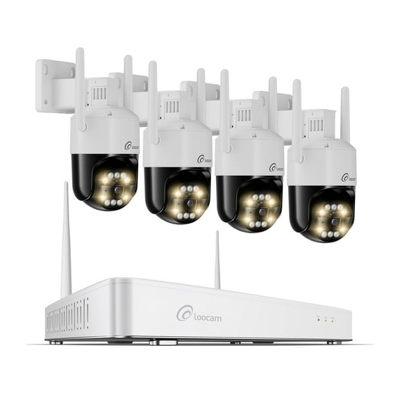 Loocam 8 Channel 4K NVR Wi-Fi 6 Wireless Security Camera System 128G, 4pcs 5MP PT Spotlight Surveillance Cameras, Color Night Vision