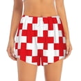 thumbnail image 2 of Gukieu Red Cross 1 Print Women's Sports Shorts with Drawstring Elastic Waistband for Running, Yoga, Fitness-Medium, 2 of 7