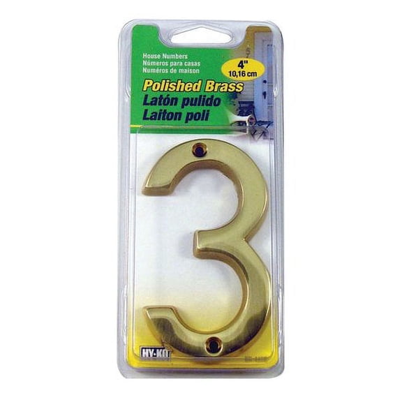 HY-KO Products BR-42PB/3 3 Number, 4in, Polished Brass