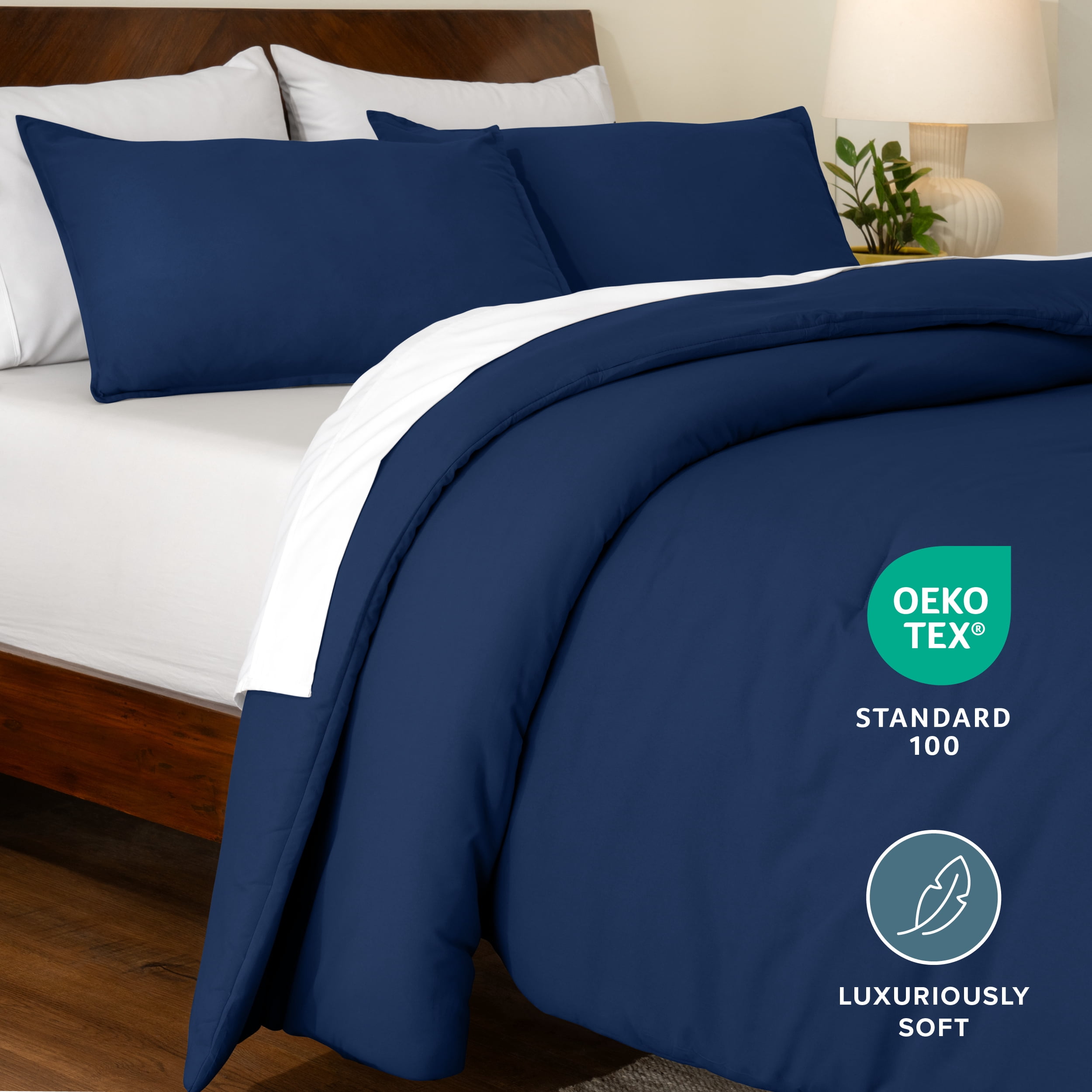 Bare Home Down Alternative Comforter Set - 3-Pieces - All Seasons - Queen, Dark Blue