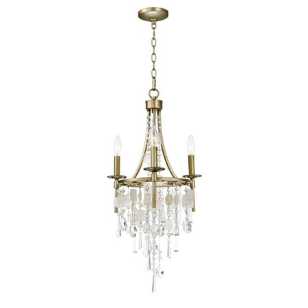 Capiz Shell Chandelier Chandeliers 3 Light Bulb Fixture With Capiz and Gold Silver Finish Steel and Crystal and Capiz Shell Material CA Bulbs 15 inch 180 Watts ()