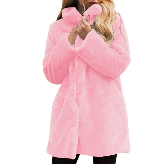 XPMWRP Women's Faux Fur Casual Long Jacket Long Sleeve Open Front Coat Soft Comfortable Solid Fashionable Coat Winter Soft Warm Trendy Coats Pink XXL