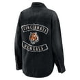 thumbnail image 3 of Women's WEAR by Erin Andrews Black Cincinnati Bengals Washed Oversized Denim Full-Snap Shacket, 3 of 6