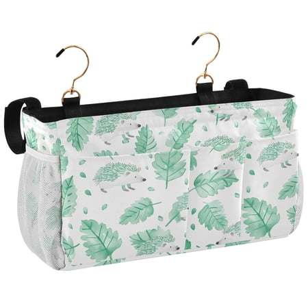 Ryvnso Bedside Caddy Hedgehog Leaves Green Bedside Storage Bag Hanging Organizer