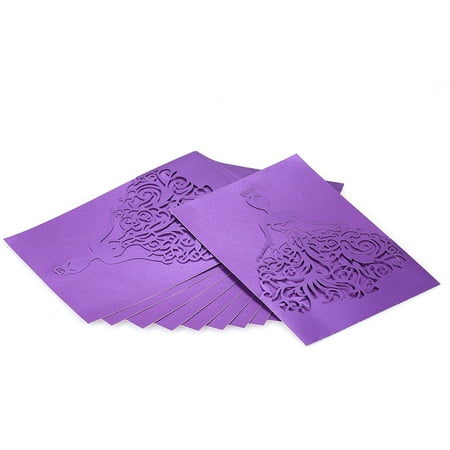 Red And White Wedding Invitations - 10pcs/set Wedding Invitation Cards Pearl Paper Hollow Bride Pattern Invitation Cards for Wedding Anniversary Engagement--Purple
