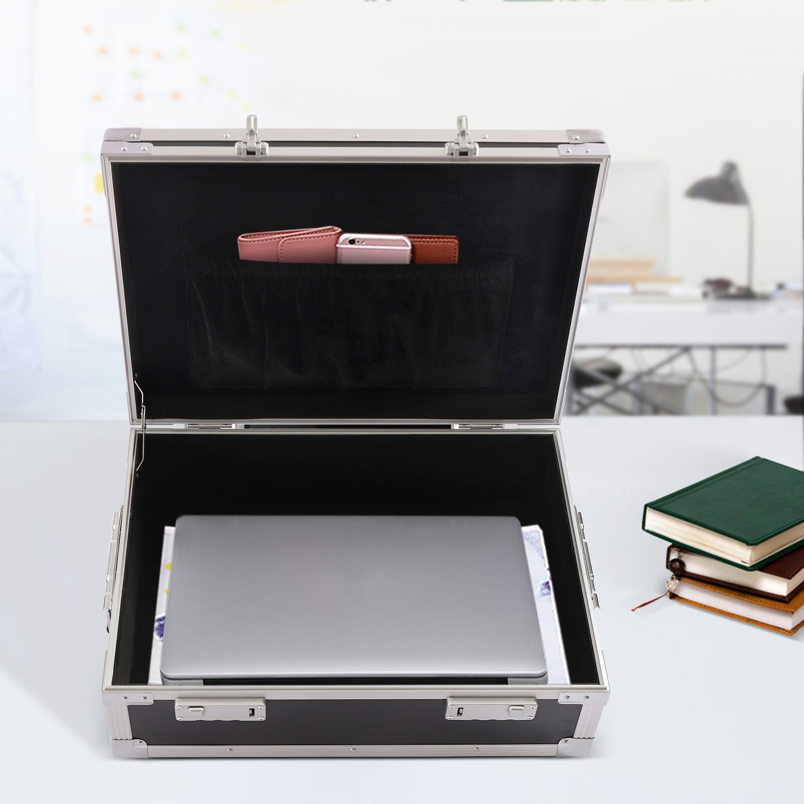 ToppiJoy Lockable Safe Storage Box, Locking Briefcase for Personal Items, Cash, Laptop Black