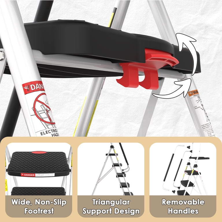 LevLad 5 Step Ladder with Tool Tray, 330 lb Capacity, White photo 5