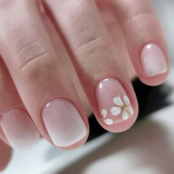 24Pcs Square Press on Nail Glossy Design French Fake Nail Acrylic False Nail,Artificial Nail Glues on Nail for Womens