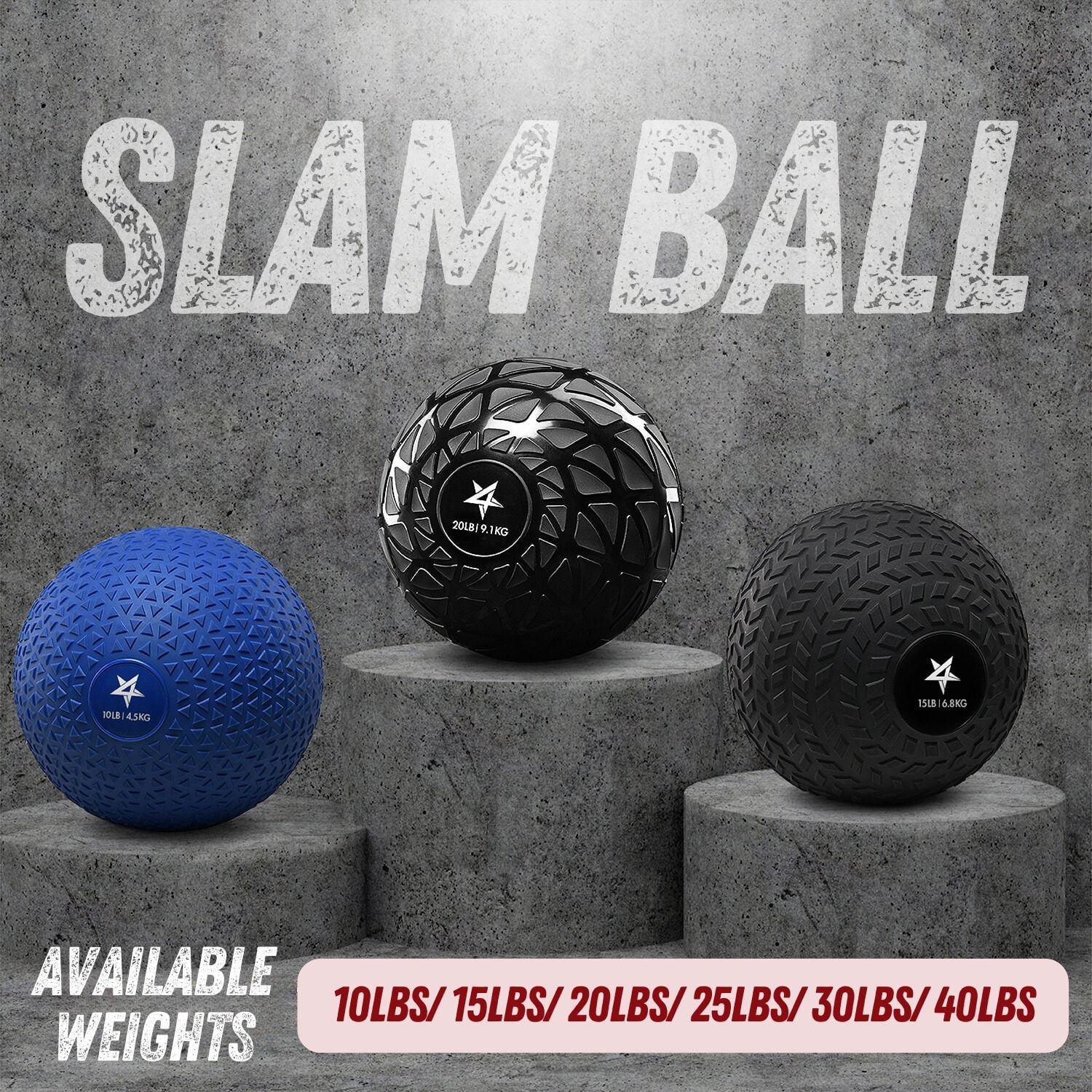 Yes4All 10lbs Slam Ball - Durable PVC Sand-Filled Medicine Ball, Available in 10-40lbs, Perfect for Core Strength & Full-Body Workouts - Tread Black