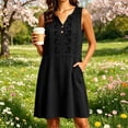 thumbnail image 2 of Kukoosong Women's Sleeveless Embroidered Tank Dress with Pockets, V-Neck Button Front Mini Casual Loose Flowy A-Line Tunic Dress, Summer Beach Boho Dress, 2 of 6