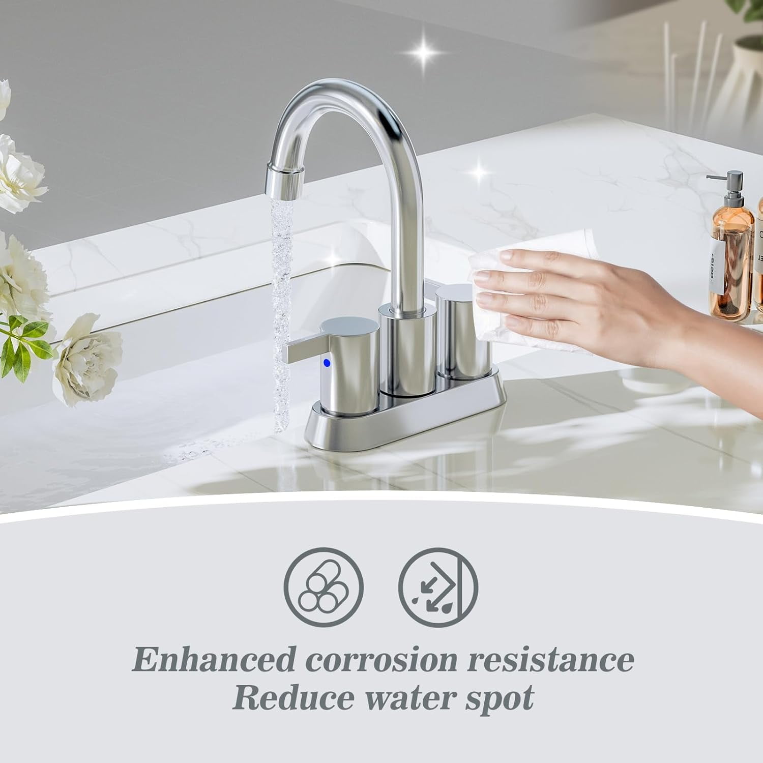 Chrome Bathroom Vanity Faucet 2-Handle 3 Holes Lavatory 4 In Centerset Mixer Tap