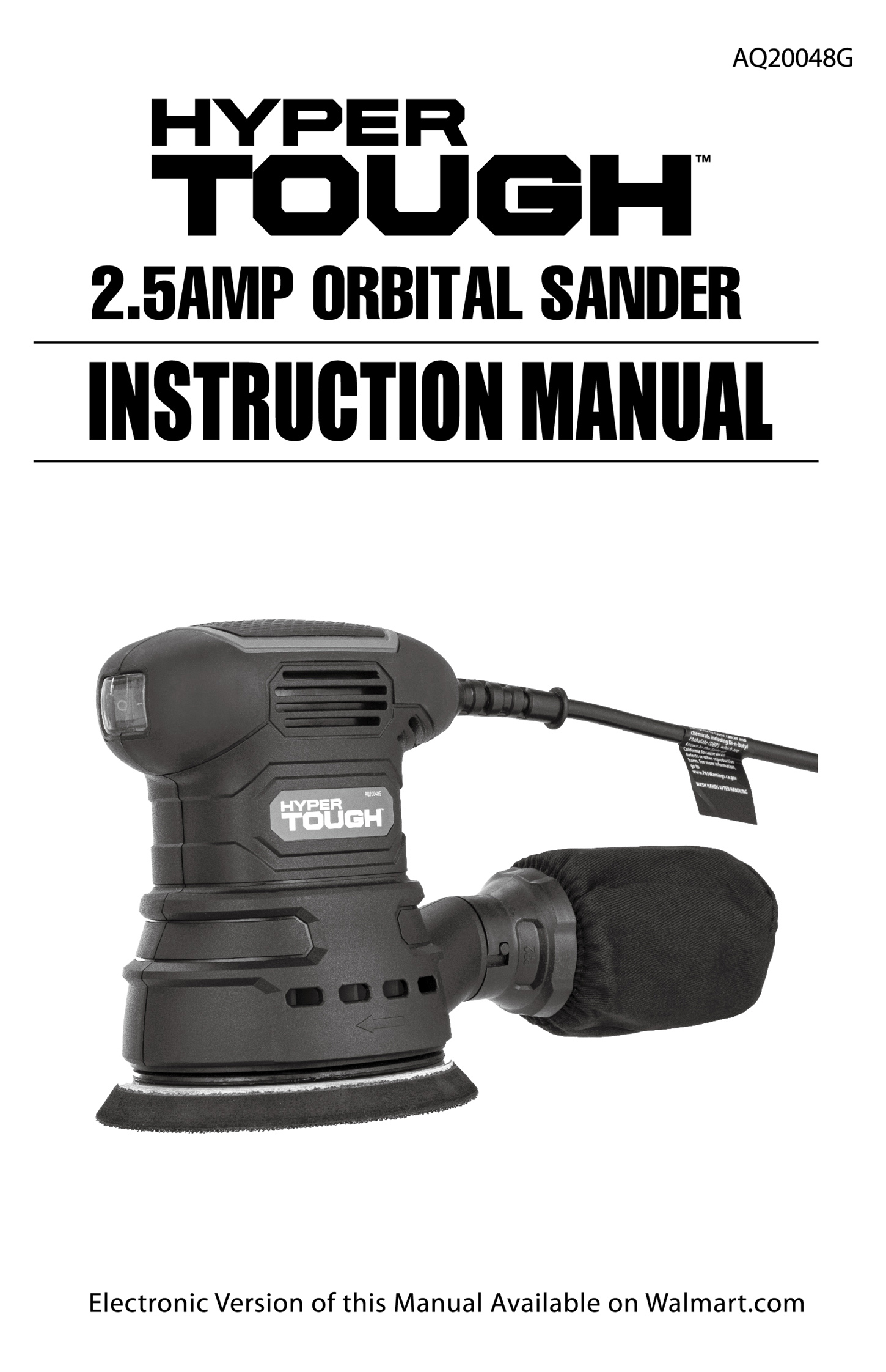 HYPER TOUGH 2.5 AMP CORDED 5 INCH ORBITAL SANDER WITH DUST BAG, VACUUM HOSE ADAPTER & 3 SANDING SHEETS, NEW CONDITION