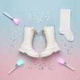 thumbnail image 7 of Girls White Lace-Up Combat Boots with Side Zipper, Knee-High Lug Sole Dress/School Boots – Little Kids, 7 of 7