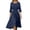 Blue, variant on 2026 Spring Elegant Dresses for Women Round Neck 3/4 Sleeves Elastic Waisted Slim Fit Midi Dress Trendy Simple and Stylish Flowy Hem Frock Black S