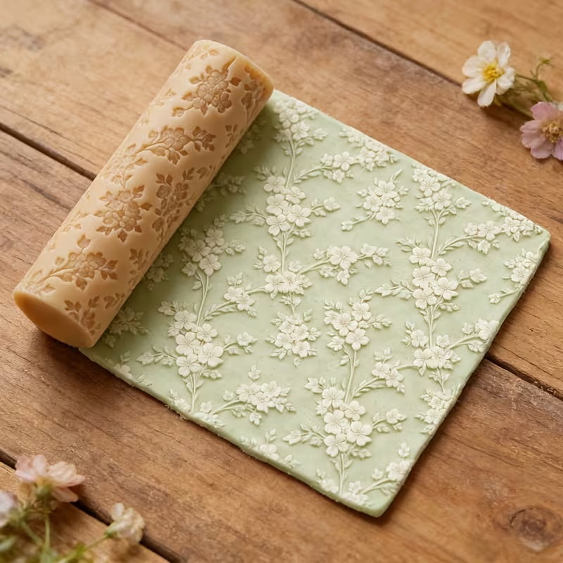 Small Flower Texture Embossed Polymer Clay Texture Roller - an essential tool for pottery, sculpture and craft design