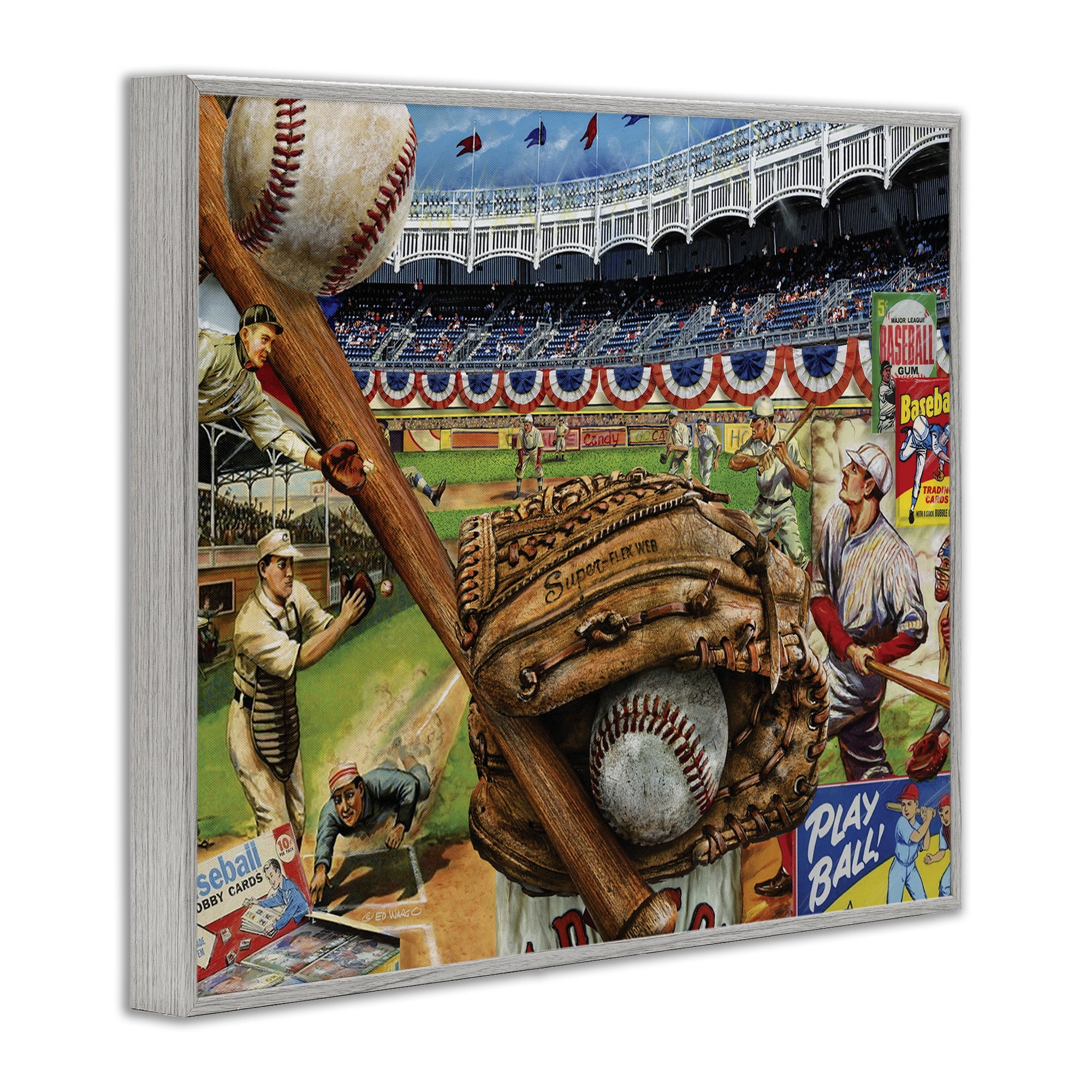 Stupell Industries Baseball Sports Collage Sports Painting Gray Framed Art Print Wall Art, 20 x 16