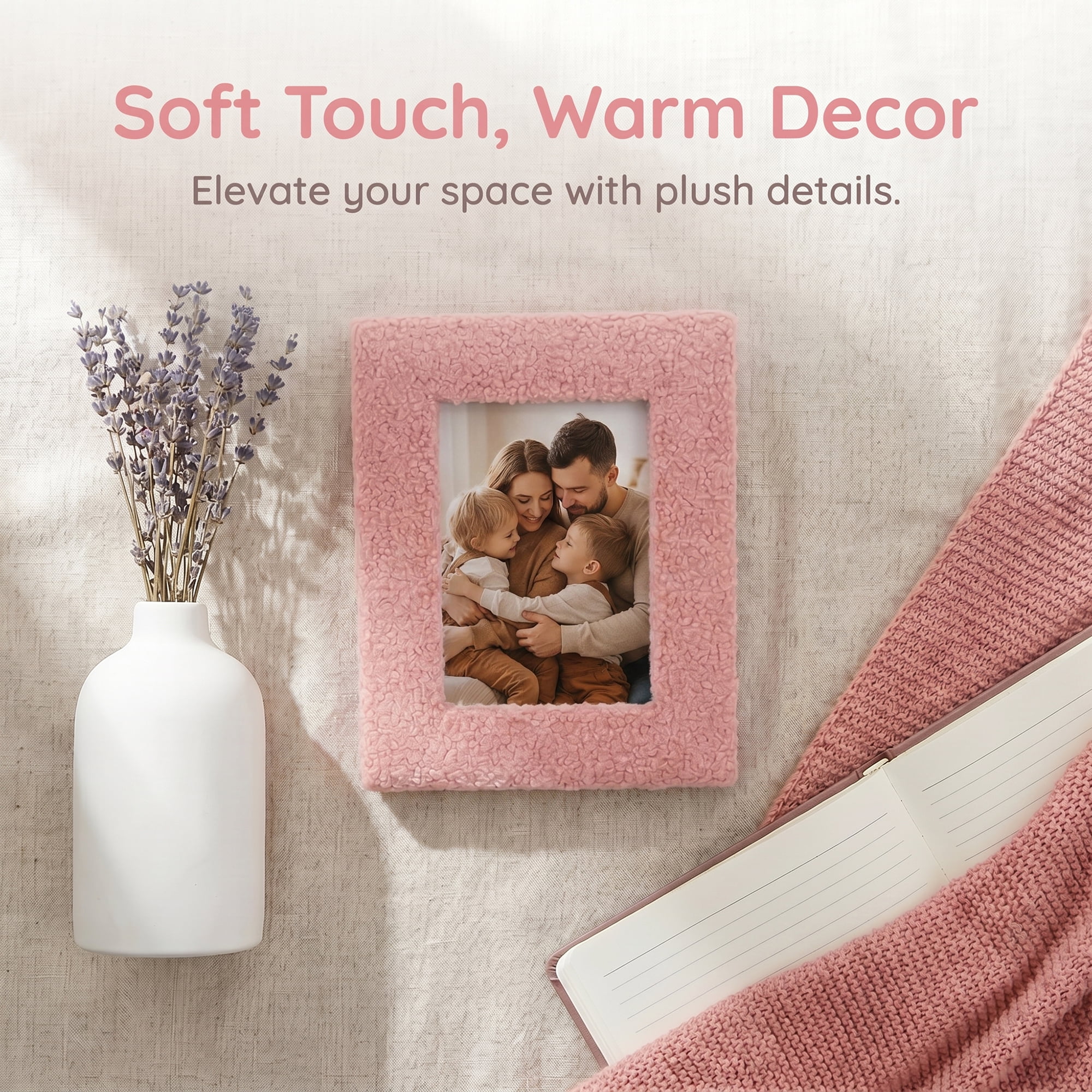 Unique Bargains Cute Plush Furry Cozy Velvet Wood Photo Frame Rose Red 5" x 7"