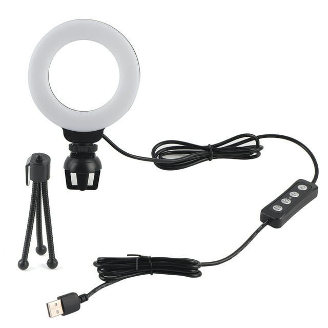 Anneau Lumineux Dimmable 4 Pouces avec Clip pour Vidéo en Direct pour Ordinateur Portable Tablette PC