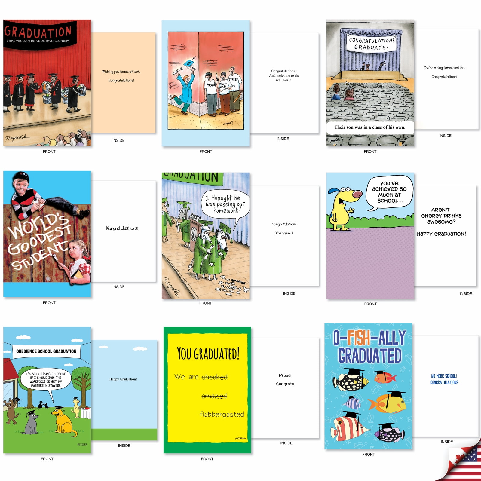 NobleWorks 36 Assorted Box Set Funny Graduation Greeting Cards (Graduate) w/5 x 7 Inch Envelopes (36 Designs, 1 Each) Great Grads AC10366GDG-B1x36