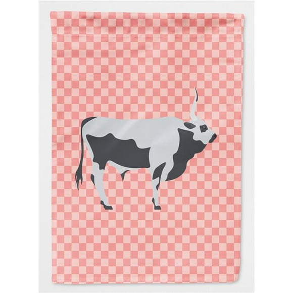 Carolines Treasures BB7824GF Hungarian Grey Steppe Cow Pink Check Garden Flag