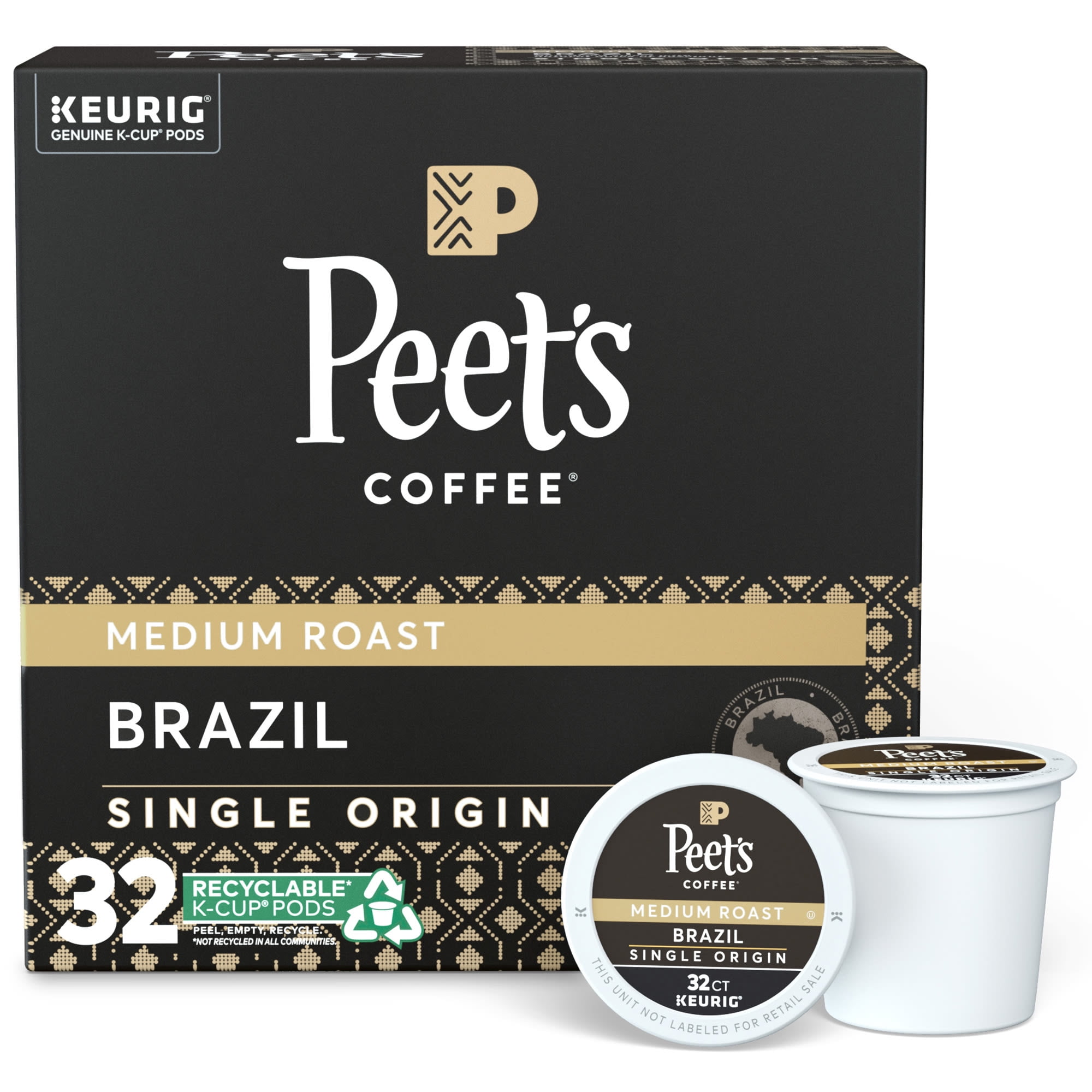 Peet's Coffee KCup Pods, Single Origin Brazil Medium Roast (32 Count