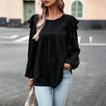 thumbnail image 5 of XFLWAM Women's Swiss Dot Ruffle Tops Lace Crochet Crewneck Puff Long Sleeve Trendy Babydoll Flowy Shirts Cute Blouses Black M, 5 of 8
