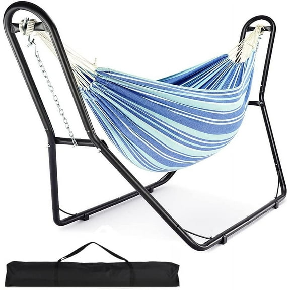 Zupapa Hammock Stand with Blue Sea Ripples Hammock, 2 Person Steel Frame, 550LBS Capacity, Backyard Camping Use