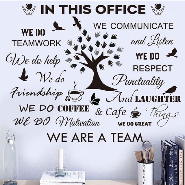 Adhesivos de pared de PVC con cita motivacional para trabajo en equipo en la oficina, 30 x 90 cm