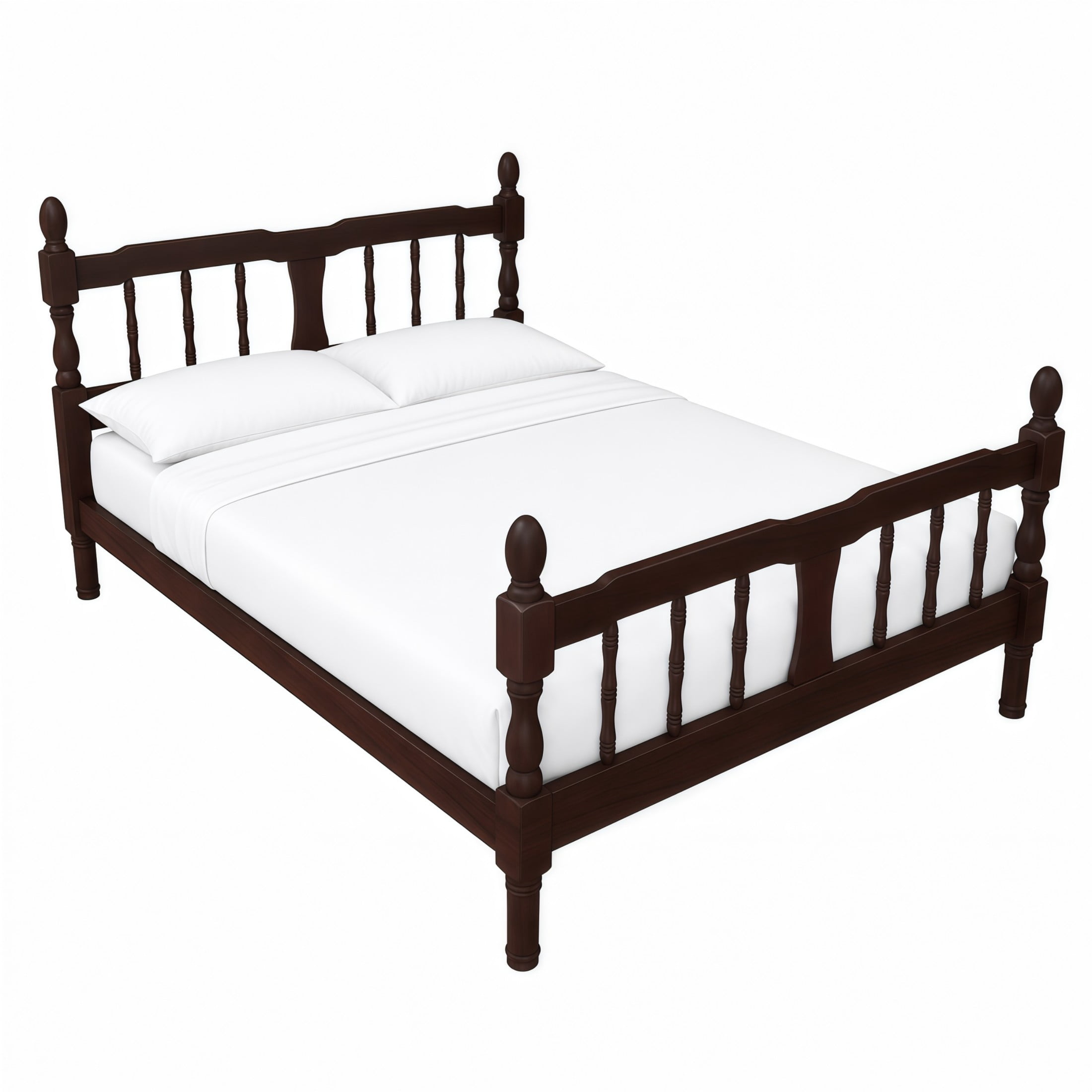 GDF Studio Betty Full Size Wooden Platform Bed Frame with Spindle Headboard, Traditional Farmhouse Style, Dark Walnut