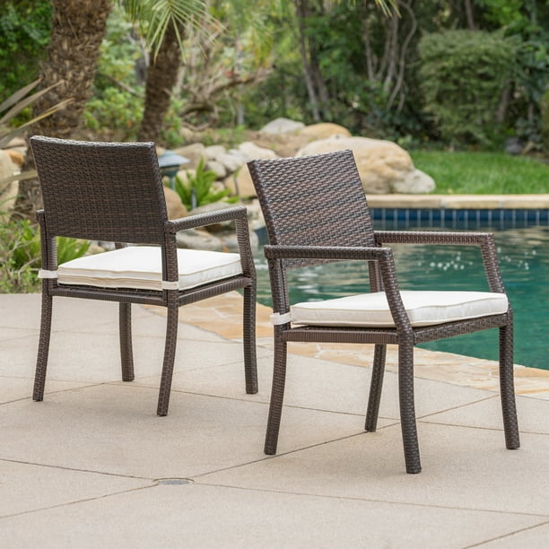 Outdoor Brown Wicker Dining Chairs with White Water ...