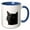 Blue/White, variant on 3drose, Black Cat with a Funny Quirky Expression Cut Out, 11oz Mug