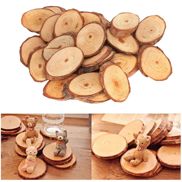 Dioche 25Pcs Natural Pine Wood Log Slices Unfinished Oval Shaped Discs Tree Bark Wooden Circles For Arts, Crafts, Weddings, Ornaments, DIY