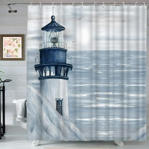 Sonernt Nautical Seascape Lighthouse Waterproof Polyester Shower Curtain with 12 Hooks, 72x72 in