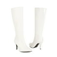 thumbnail image 4 of hopeusnice Women's Knee High Boots Stilettos Heel Pointed Toe Dress Boots Faux Leather Over The Knee Boots White 36, 4 of 8