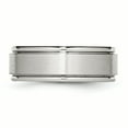 thumbnail image 3 of Stainless Steel Ridged Edge 8mm Brushed and Polished Band Ring 13 Size, 3 of 5
