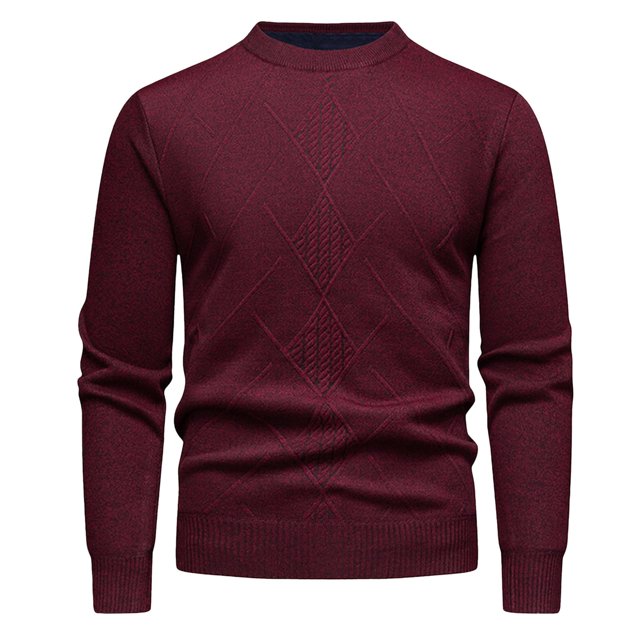 T-shirt Homme Hiver Lozenge Manches Longues Chandail Chaud Couleur Unie Rouge Tops Automne Taille TTTTG