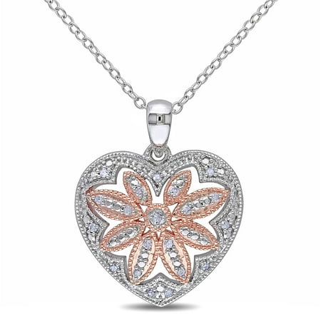 Miabella Diamond Accent Two-Tone Sterling Silver Heart Pendant, 18
