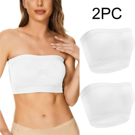 Crunowin Women s Tube Top Bra 2 Pack  Traceless Breathable Comfort Solid Color No Underwire Strapless Underwear White XXL