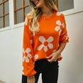 thumbnail image 2 of Penkiiy Women's Fall Long Puff Sleeve Sweaters 2024 Casual Crewneck Ribbed Knit Flower Color Block Loose Pullover Tops L Orange, 2 of 9