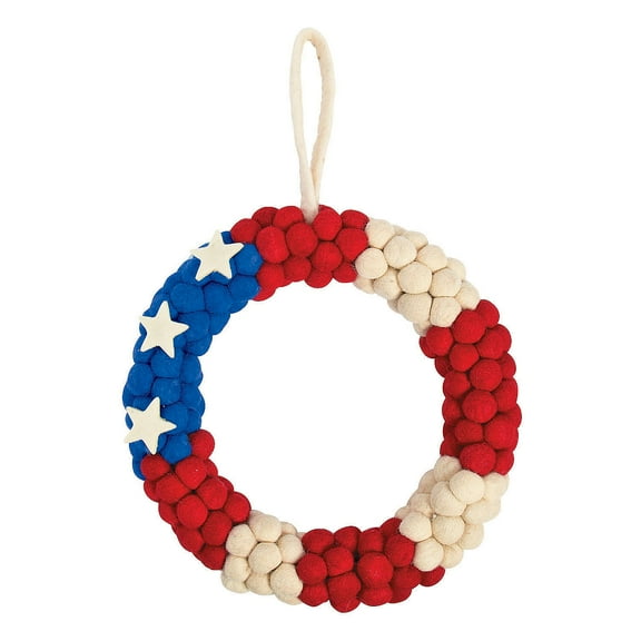 Patriotic Pom Pom Wreath - Home Decor - 1 Piece