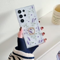 Feishell for Samsung Galaxy A35 Case Floral Flowers Pattern Women Girls Girly Flexible TPU Shockproof Cover with 360掳 Rotation Ring Kickstand Slim Transparent Phone Case for Samsung Galaxy A35,E