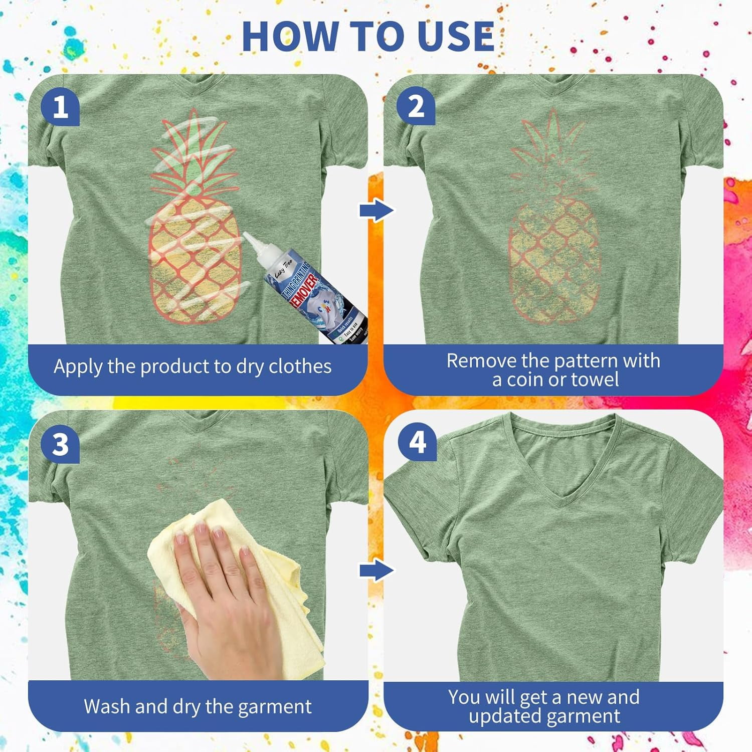 Heat Transfer Vinyl Remover for Fabrics [2024 Updated] Rapid Remover, Vinyl Letter Remover, Powerful Residue Remover, Quick Results, No Irritating Smell-125 ML