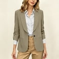 thumbnail image 5 of Women's Dress Blazer Jacket Ruched Sleeve Office Shawl Collar Jacket with Single Button Business Casual 3/4 Sleeve Suit Coat, 5 of 9