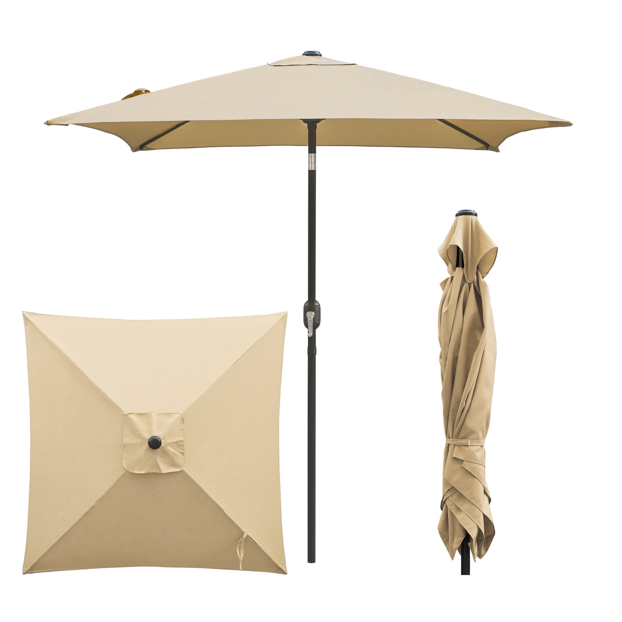 Abble 6.5FT Square Outdoor Patio Umbrella with Push Button Tilt and Crank Handle, Market Umbrella for Garden Deck Backyard Pool, Tan