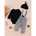thumbnail image 3 of Suealasg Baby Boys Halloween Outfit Newborn Boys Spring Fall 3Pcs Clothes 3 6 12 18 Months Infant Long Sleeve Ghost Letter Print Romper Striped Overalls Pants Hat Set, 3 of 7