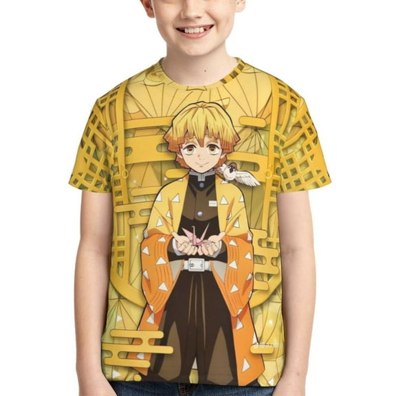 Demon Slayer Zenitsu Agatsuma Kids T-Shirt 3d Printed Graphic T-Shirts Boys And Girls Short Sleeve Shirts For Youth Kids X-Small
